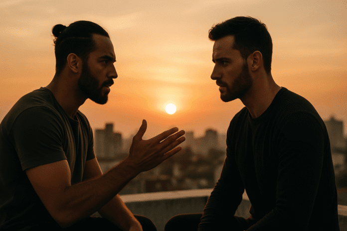 masculine men setting boundaries during a deep conversation