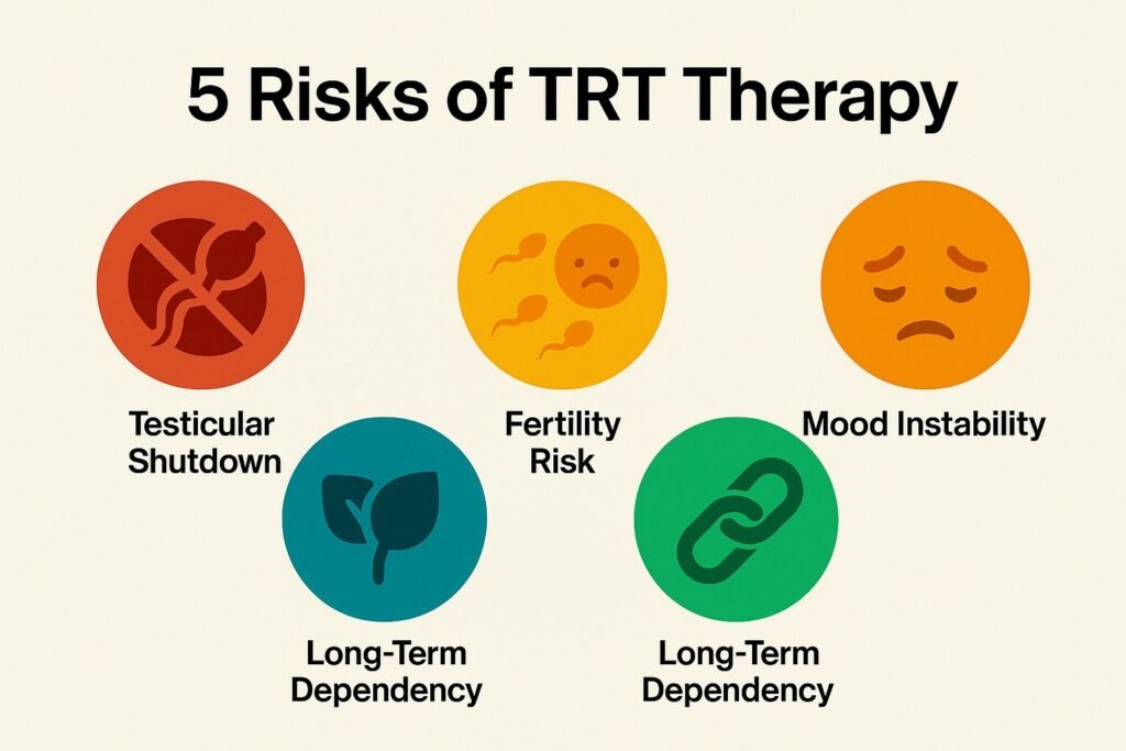 Risks of TRT clinics concerned man standing in testosterone clinic hallway