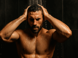 man taking cold shower to boost testosterone