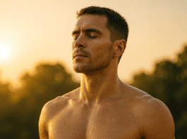 man doing 2-minute habit stack with cold water and sunlight exposure