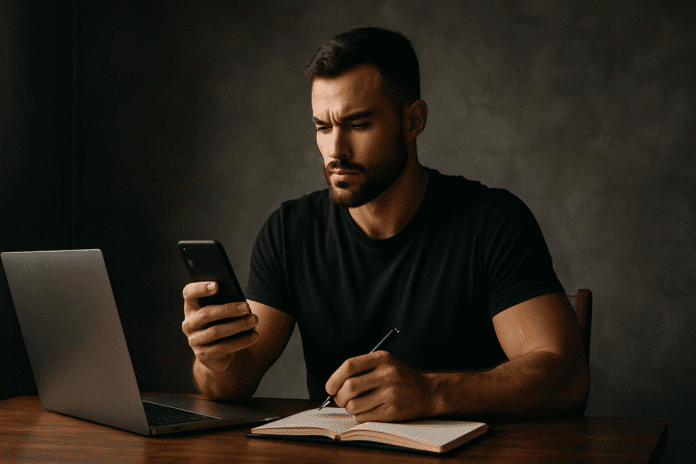 masculine focus apps in a minimalist workspace